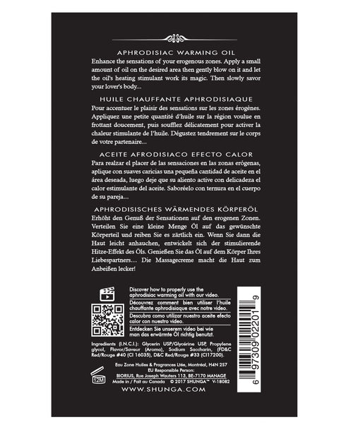 Shunga Warming Oil Sensación de frambuesa 3.5 fl oz
